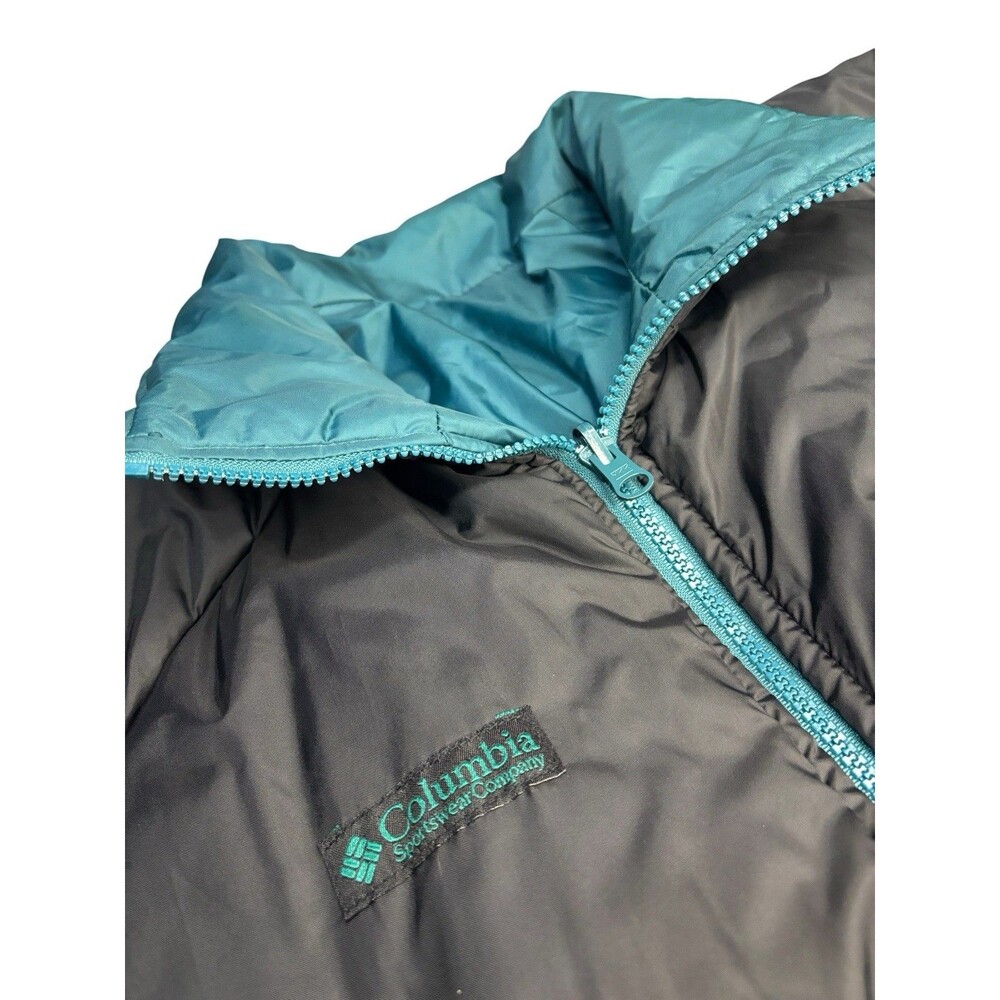 VTG Columbia Mens Large Reversible Insulated Puffer Jacket Black Teal Full Zip